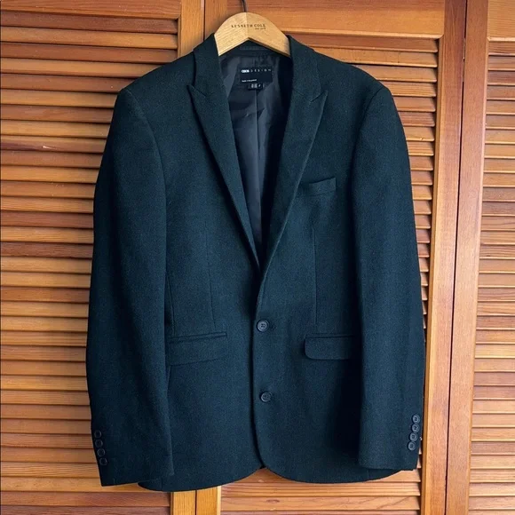 ASOS DESIGN skinny Men’s dark green herringbone Blazer Size 34